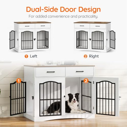 Dog Crate Furniture, 39.4'' Wooden Dog Kennel Indoor with Storage, view 7