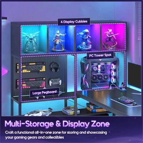 63" L Shaped Gaming Desk with Display Hutch and Large Desktop, Black, view 5