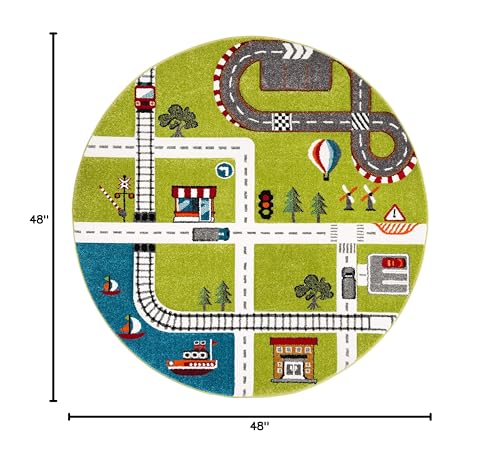 SAFAVIEH Carousel Kids Collection 4' Round Green / Ivory CRK192Y Neighborhood Nursery Playroom Area Rug