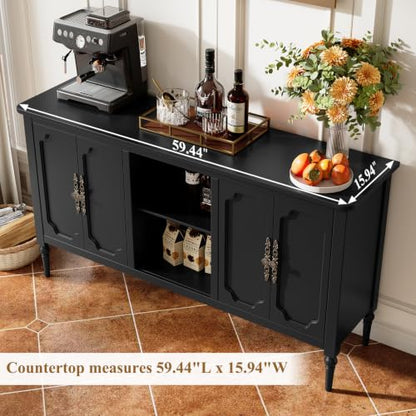 59" Vintage Sideboard Buffet Cabinet with Adjustable Shelves, Black, view 5