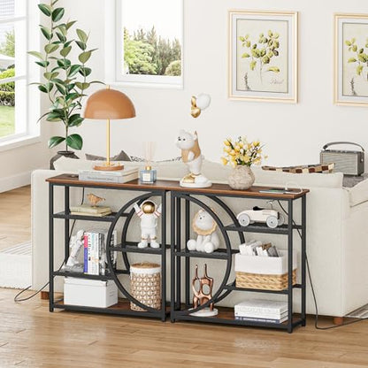 Entryway Table, Console Table with Charging Station, Industrial Narrow Sofa Table with 5 Tier Storage Shelves, Entrance Table for Hallway, Behind The Couch, Living Room, Foyer