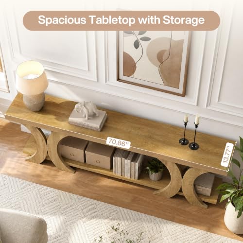 70.87" Extra Long TV Stand for TVs up to 80", Farmhouse Wooden Entertainment Center with Open Storage Shelves, Low TV Media Console Table for Living Room, Bedroom
