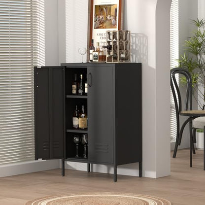 Metal Storage Cabinet,Metal Cabinets with Doors and Adjustable Shelves,2 Door Storage Cabinets with Legs,Morden Accent Cabinets for Home Office,Black