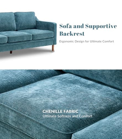 80" Chenille Sofa, 3 Seater Couch, Mid Century Modern Couches with Solid Wood Legs for Living Room Bedroom