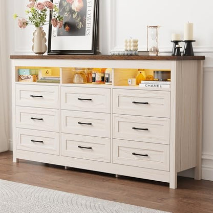 Farmhouse 9 Drawer Dresser with LED Lights, view 7