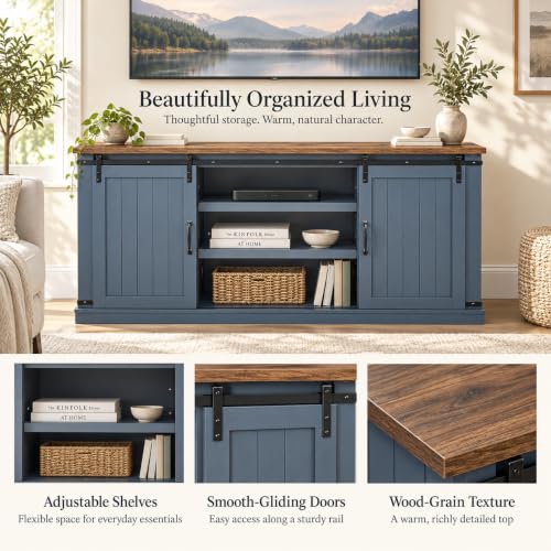68 Inch TV Stand Entertainment Center with 2 Barn Doors and 9 Shelves for TVs, view 6
