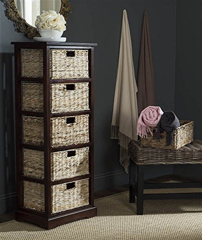 SAFAVIEH Furniture - Vedette 5-Basket Storage Tower - Cherry - Solid Wood - Coastal Basket Tower Design - Ideal for Entryway, Living Room, 17.5"W x 13.5"D x 46"H - Fully Assembled (AMH5739C)
