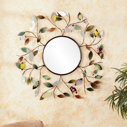 Decorative metallic leaf wall mirror, view 3