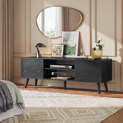 TV Stand for 55 60 Inch TV, Mid Century Modern, Black, view 6