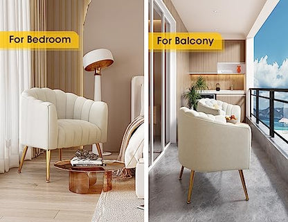 Oversized Pumpkin Couch Accent Chair, Modern Comfy Velvet Upholstered Barrel Chairs, Luxury Single Sofa Armchair for Living Room, Waiting Room, Office and Vanity, (Beige)