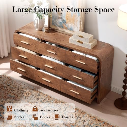 Curved Drawer Dresser for Bedroom with 9 Drawers, 63'' Wide Chest of Drawer, view 5