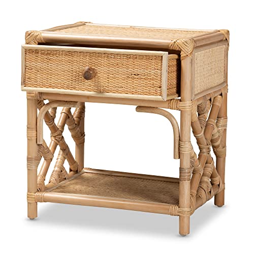 Camara Modern Bohemian Natural Rattan 1-Drawer Nightstand