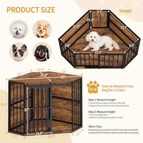 Corner Dog Crate Furniture Wooden Dog Kennel Indoor with Barn Door, view 3