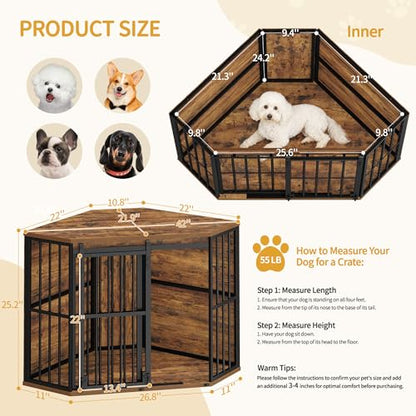 Corner Dog Crate Furniture Wooden Dog Kennel Indoor with Barn Door, view 3