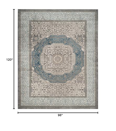 SAFAVIEH Sofia Collection Area Rug - 8' x 10', Light Grey & Blue, Vintage Oriental Distressed Design, Non-Shedding & Easy Care, Ideal for High Traffic Areas in Living Room, Bedroom (SOF365A)