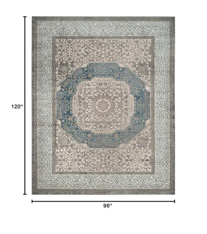 SAFAVIEH Sofia Collection Area Rug - 8' x 10', Light Grey & Blue, Vintage Oriental Distressed Design, Non-Shedding & Easy Care, Ideal for High Traffic Areas in Living Room, Bedroom (SOF365A)