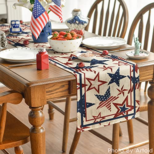 The Stars and Stripes Patriotic 4th of July Table Runner, Memorial Day Kitchen Dining Table Decoration for Home Party Decor 13x72 Inch