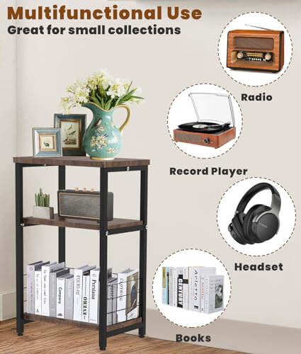 Record Player Stand, 3 Tier Side End Table with Vinyl Record Storage Basket, Turntable up to 100 Albums Record Shelf Display Holder Cabinet for Living Room, Bedroom, Office, Black