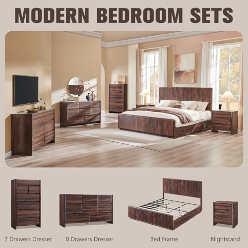 Modern 7 Drawers Dresser for Bedroom, 54.7" Tall Dresser-Brown, view 6