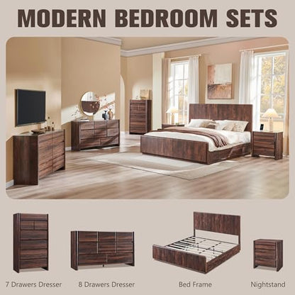 Modern 7 Drawers Dresser for Bedroom, 54.7" Tall Dresser-Brown, view 6
