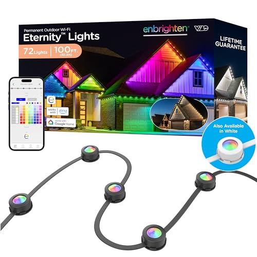 Eternity Permanent Outdoor Lights, 100ft with 72 RGBWIC LED Lights, App‑Controlled, Cuttable, Christmas, Accent & Year‑Round Eave Lighting, Works with Alexa & Google Home, 82730