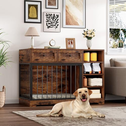 47” Large Dog Crate, Dog Kennel Indoor with 2 Drawers and 4 Shelves, view 4