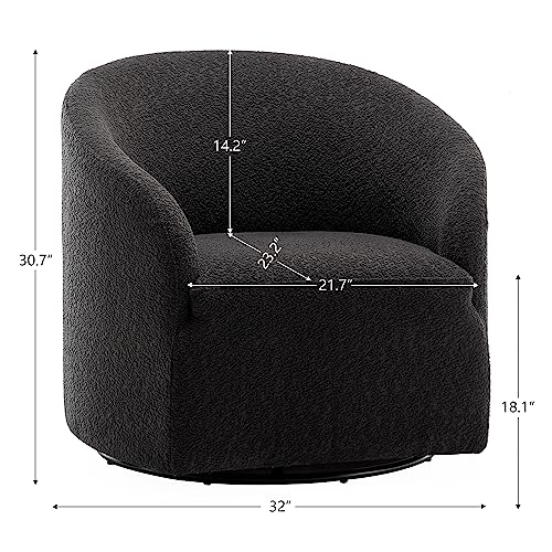 32" Wide Modern Boucle Swivel Barrel Chair, No Assembly Round Upholstered Swivel Accent Armchair for Living Room, Bedroom, Office (Black)