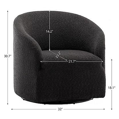 32" Wide Modern Boucle Swivel Barrel Chair, No Assembly Round Upholstered Swivel Accent Armchair for Living Room, Bedroom, Office (Black)