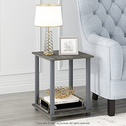 SIMPLISTIC Side Table Set of 2, 2-Tier Square Modern End Table, Nightstand, Night Stand, Bedside Table, Toolless Assembly, for Living Room, Bedroom, French Oak