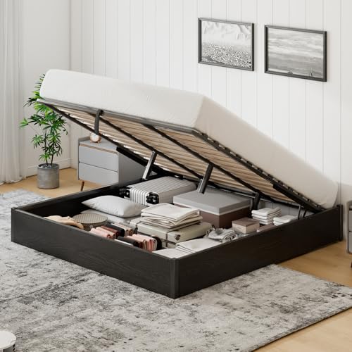 King Lift Up Storage Bed Frame, Black, view 2