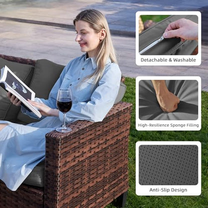 Patio Furniture Set, 5 Pieces Outdoor Conversation Sets with Rocking Swivel Chairs, Wicker Rattan Outdoor Sofa Set with Storage Table and Waterproof Covers for Backyard, Deck, Porch, Grey