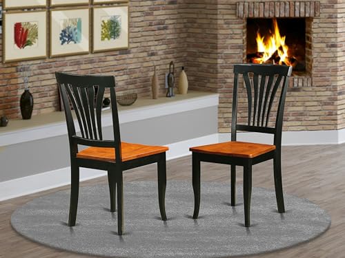 AVC-BLK-W Avon Dining Room Chairs - Slat Back Solid Wood Seat Chairs, Set of 2, Black & Cherry