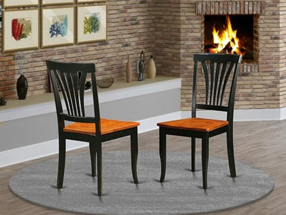 AVC-BLK-W Avon Dining Room Chairs - Slat Back Solid Wood Seat Chairs, Set of 2, Black & Cherry