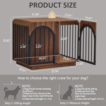 31" Fluted Wooden Large Dog Crate Furniture for Medium Small Dog, view 3
