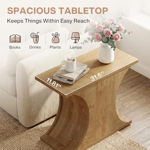 Tribesigns 31.5" Modern Side Table, Rectangle Narrow End Table with Hourglass Base, Farmhouse Wooden Nightstand for Small Spaces, for Living Room, Bedroom (1)