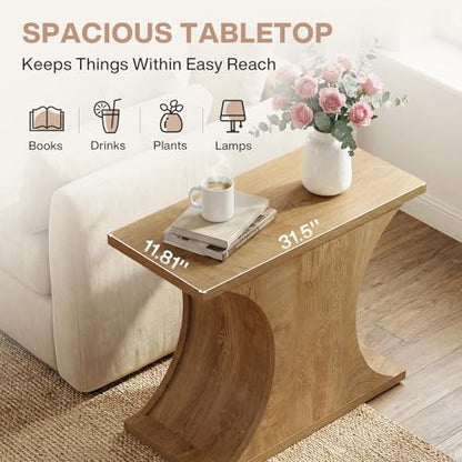 Tribesigns 31.5" Modern Side Table, Rectangle Narrow End Table with Hourglass Base, Farmhouse Wooden Nightstand for Small Spaces, for Living Room, Bedroom (1)