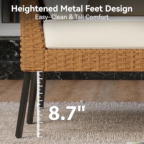 7-Piece Patio Furniture Set, Wicker Outdoor Furniture with Water Resistant Thick Cushions, Patio Conversation Set Outdoor Sectional Sofa with Coffee Table for Backyard Poolside, Beige