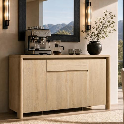 63" Sideboard Buffet Cabinet with Drawer, Wood Credenza Coffee Bar with Storage, view 2