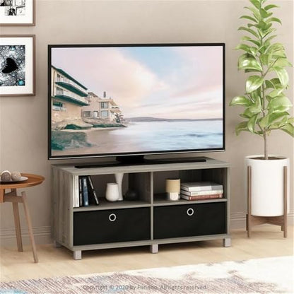 Andrey Entertainment Center with Bin Drawers, French Oak Grey/Black