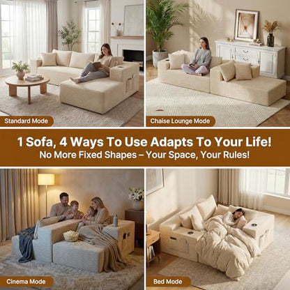 Realbear 108" Cloud Sectional Boneless Couch Sofa with L-Shape Chaise, Modular Sectional Couch with Deep Seat for Living Room Bedroom, No Assembly Required (Beige, 108" Left Facing Chaise)