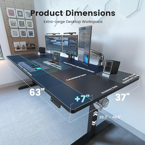 63 x 37 Inch Large Electric Standing Desk 1" Thick Desktop, Black, view 4