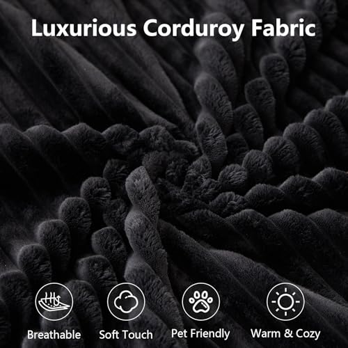 95.8" Cloud Sectional Couch with L-Shape Chaise, Modern Modular Comfy Sofa Chaise Longue, Upholstered Corduroy Couches Sleeper with Deep Seat for Living Room Bedroom, No Assembly Required, Black