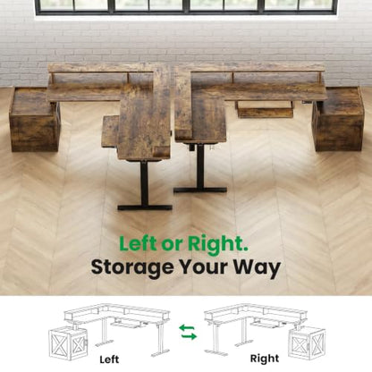 63x55 L-Shaped Standing Desk with Storage Cabinet & Monitor Shelf, view 8