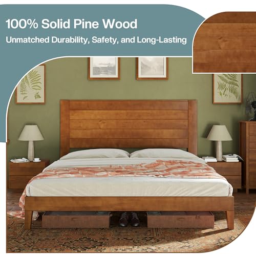 King Size Farmhouse Solid Wood Bed Frame with Storage Platform, view 5