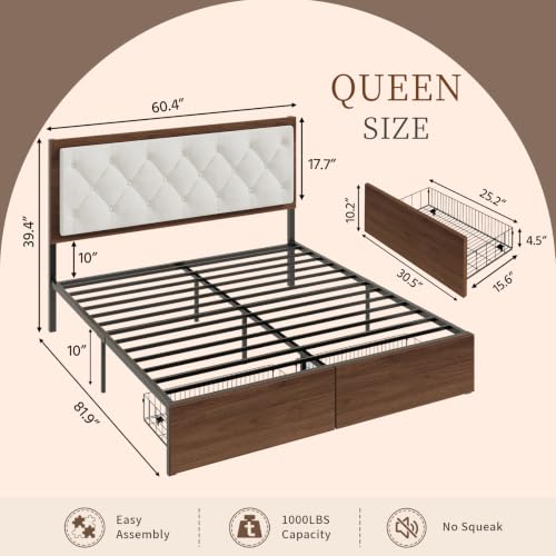 Mid-Century Modern Walnut Bed Frame with Storage, view 3