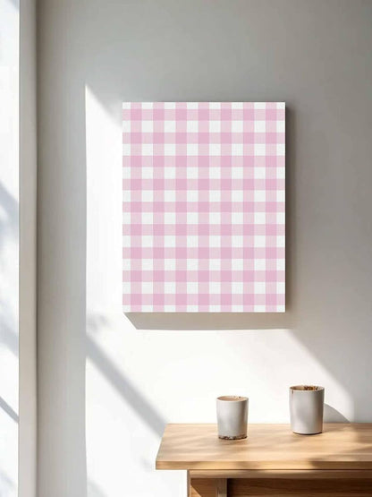 NuYeBiofx Modern Minimalist Checkered Canvas Wall Art Prints,48"x32" Framed Picture Artwork Farmhouse Light Pink Buffalo Plaid Printed Canvas Oil Painting for Living Room Bedroom Office,Ready to Hang
