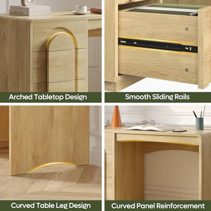 47" Home Office Desk with 3 Drawers, Executive Style, Natural Oak, view 6