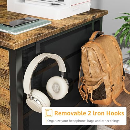DLisiting Home Office Desk with Drawers for Storage - 55 inch Computer Desk with 8 Fabric Drawer, Writing Study Work Desks with Drawers on Both Sides for Bedroom