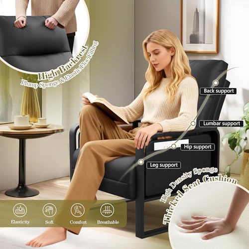 Black Accent Chair PU Leather Upholstered Armchair with Side Table | Modern Ergonomic Accent Chair for Living Room Bedroom Reading Chair with Side Pocket Corner Chair Office Reception Side Chair