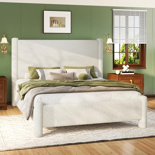 Boucle Cloud Upholstered Bed Frame with Cylinder Headboard, view 2